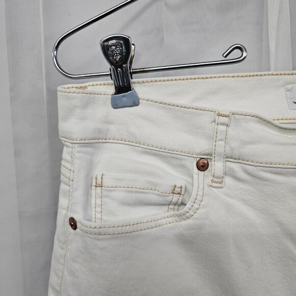 Loft White High Rise Flare Crop Jeans Denim Distressed 4 - Picture 3 of 15